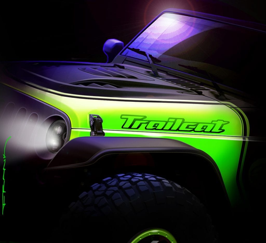 The Jeep Wrangler “Trailcat” is one of seven new concepts Je