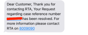 rta complain message