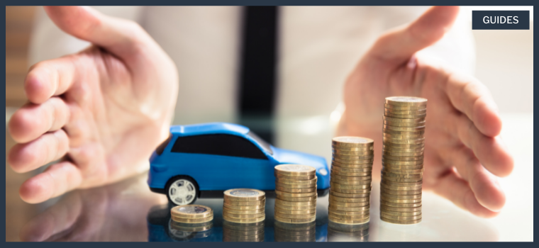 How to finance a private car sale in the UAE; a car next to a growing stack of money