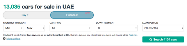 How to apply for car finance online using different parameters and filters for finding a car on finance using DubiCars' finance search