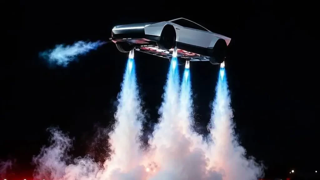 flying tesla roadster