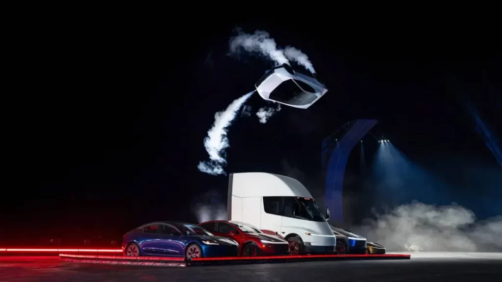 flying tesla roadster