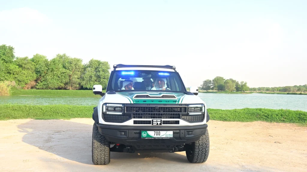 Dubai Police Jetour G700 desert patrol car at Al Marmoom